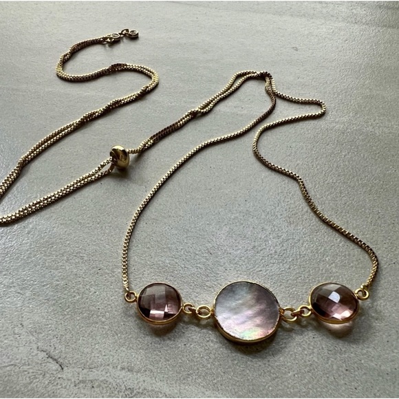 1 LEFT! LINA Morganite Mother of Pearl Adjustable Necklace - Picture 2 of 9
